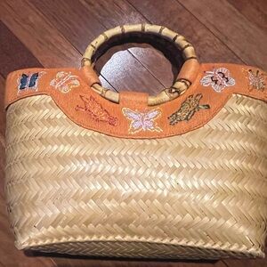 Women’s Lauren & Tango New York Embroidered Orange and Tan Woven Handbag